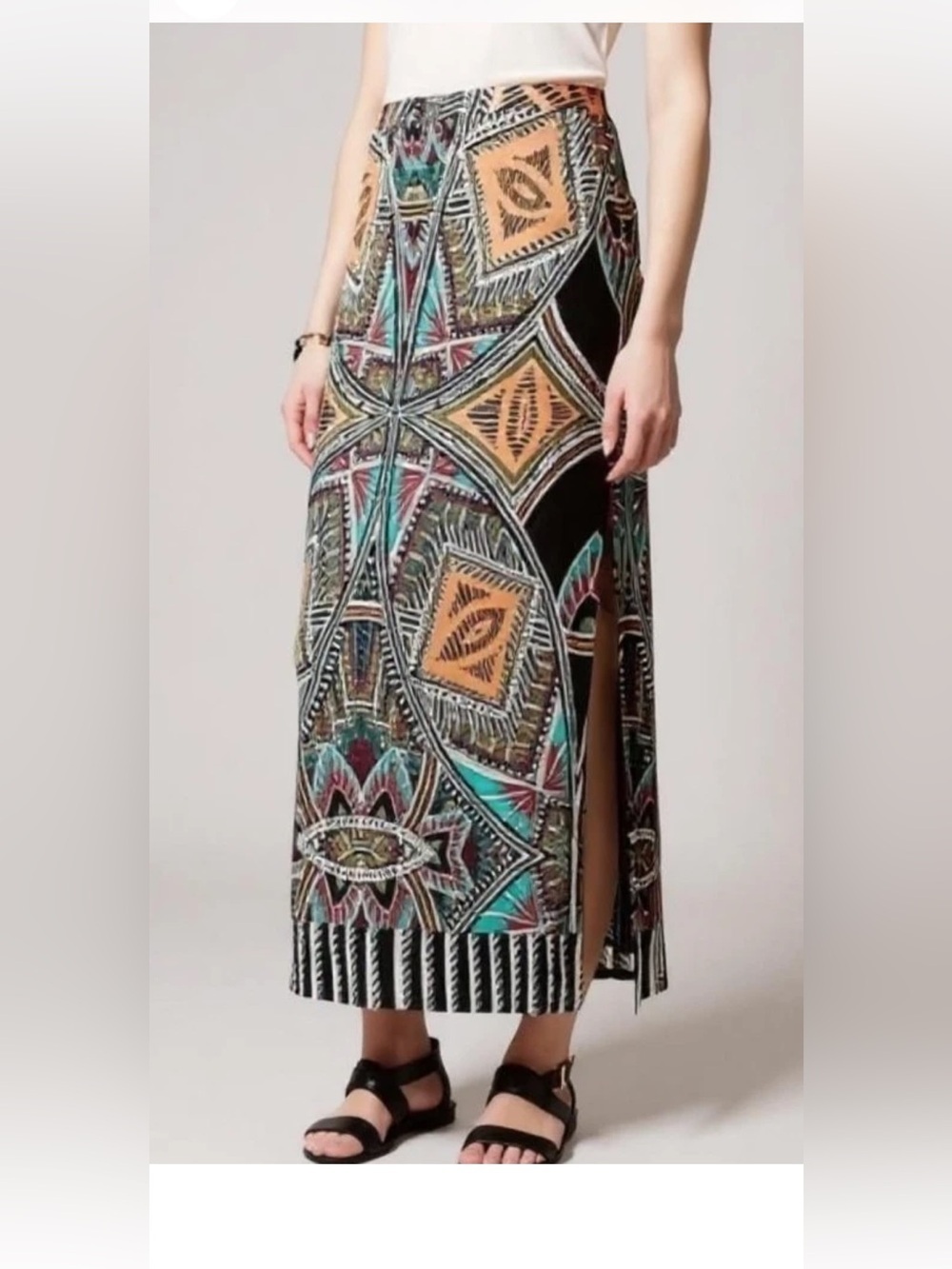 Maeve Boho Jersey Knit Side Slit Skirt, XS